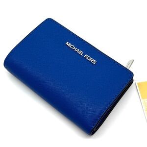 Michael Kors Medium Bifold Zip Chain Wallet Galaxy Blue